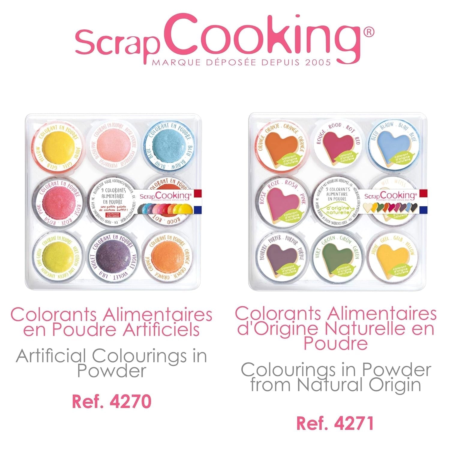 Scrapcooking - Set 9 coloranți alimentari pudră - Albastru, Galben, Roz, Violet, Portocaliu, Verde lămâie, Roșu, Roz pudră, Negru - Pudră colorantă comestibilă pentru prăjituri, brioșe, macarons - 4270