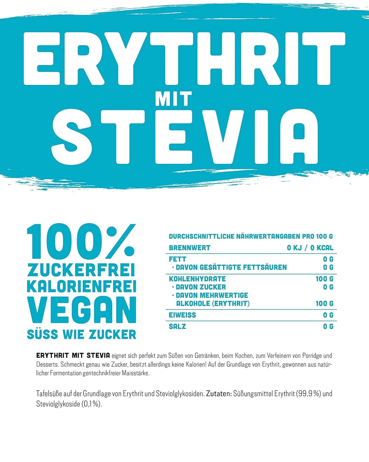 Erythritol + Stévie Přírodní náhražka cukru bez kalorií 1:1, 1 kg Sladidla Naty Shop
