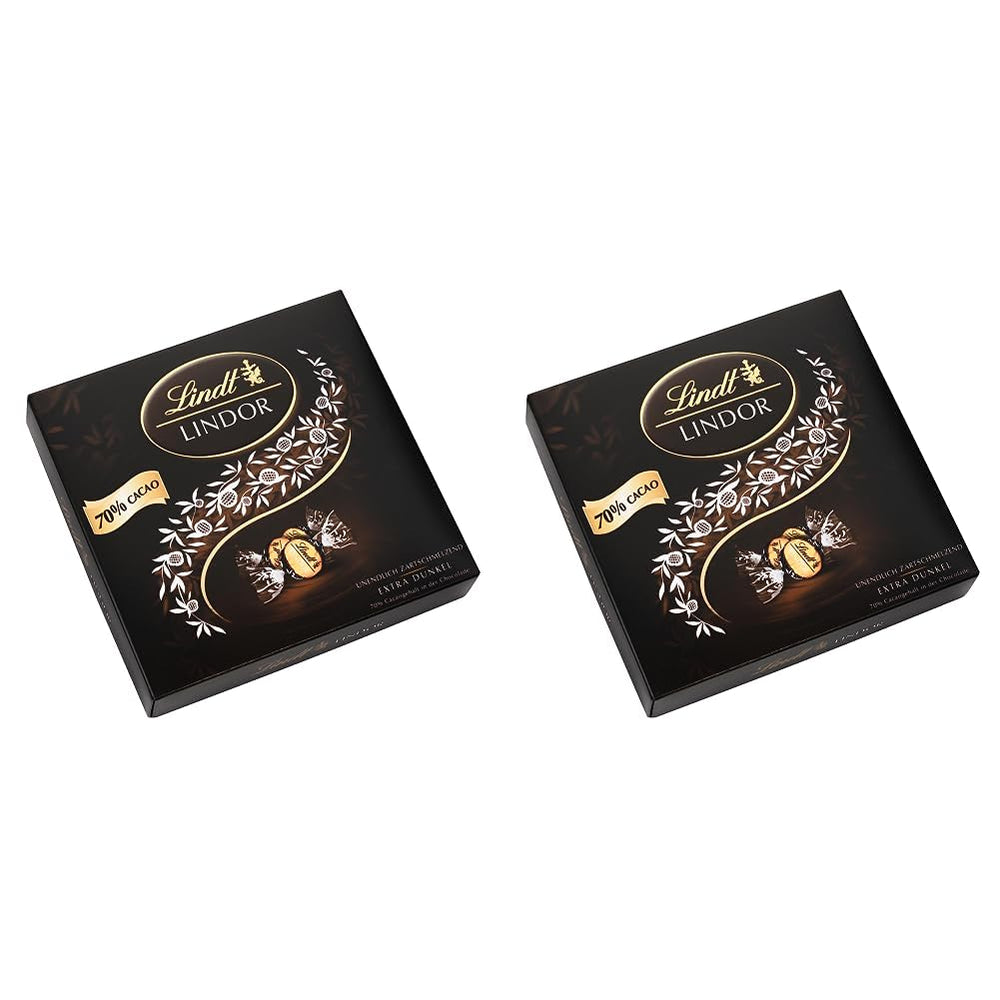 Dárková kazeta LINDOR Extra Black 70% Cacao, Dárková čokoláda, cca. 15 lanýžů LINDOR, 186 g (balení 2 ks)