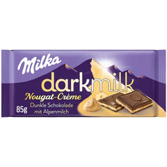 Milka Black Milk – alpská černá čokoláda s mléčnou a krémovou nugátovou náplní – 85g