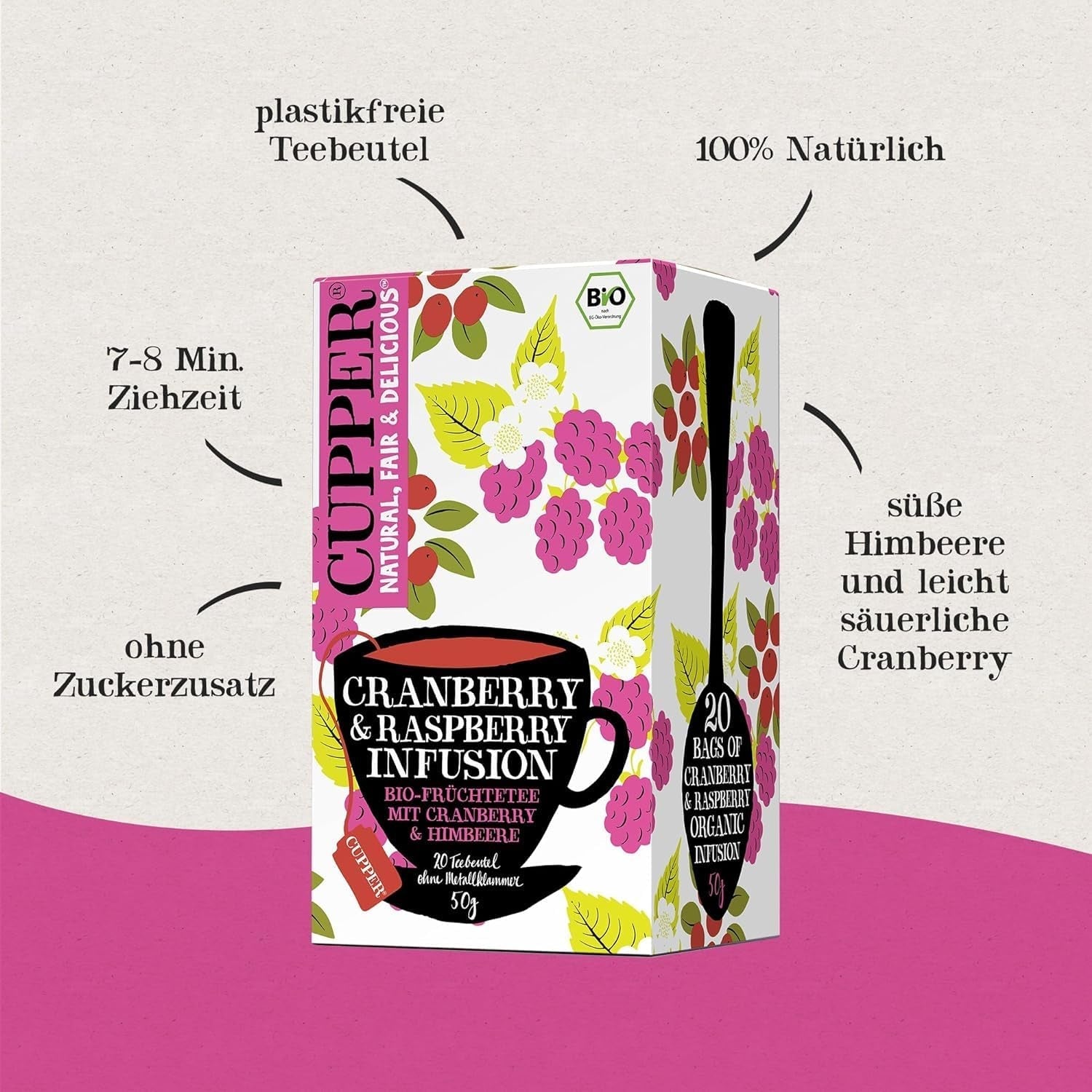 Set de ceaiuri bio Cupper „Fruity”, set cadou de ceaiuri, ceaiuri din fructe, trei sortimente diferite, 60 pliculețe de ceai nealbite, fără plastic, pachet de 3