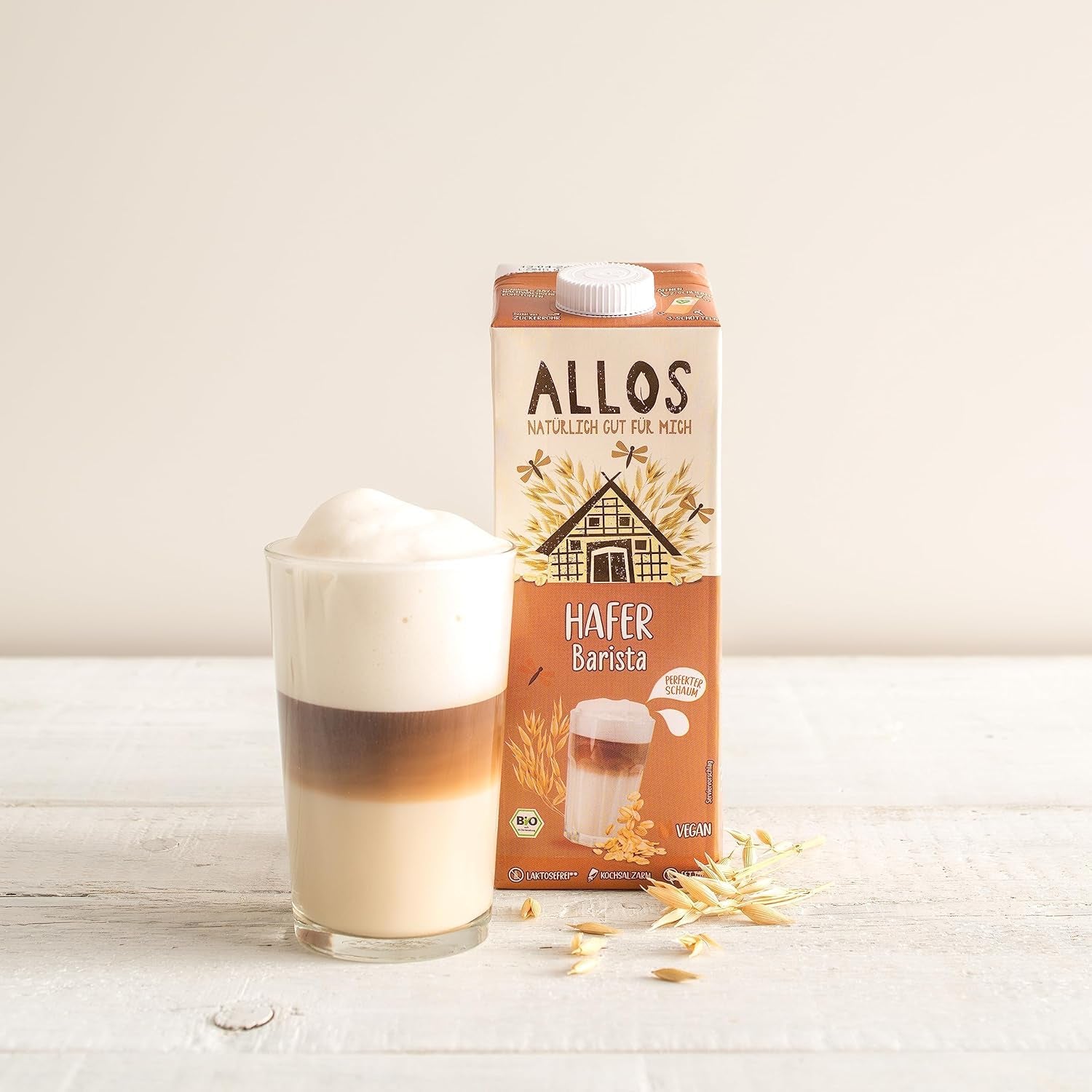 Allos Bio Haferdrink Barista | Milchalternative aus Hafer | Schaumbarer Drink auf Pflanzenbasis | Perfektní pro kávu Veganský nápoj bez laktózy | 1 litr (6 kusů)