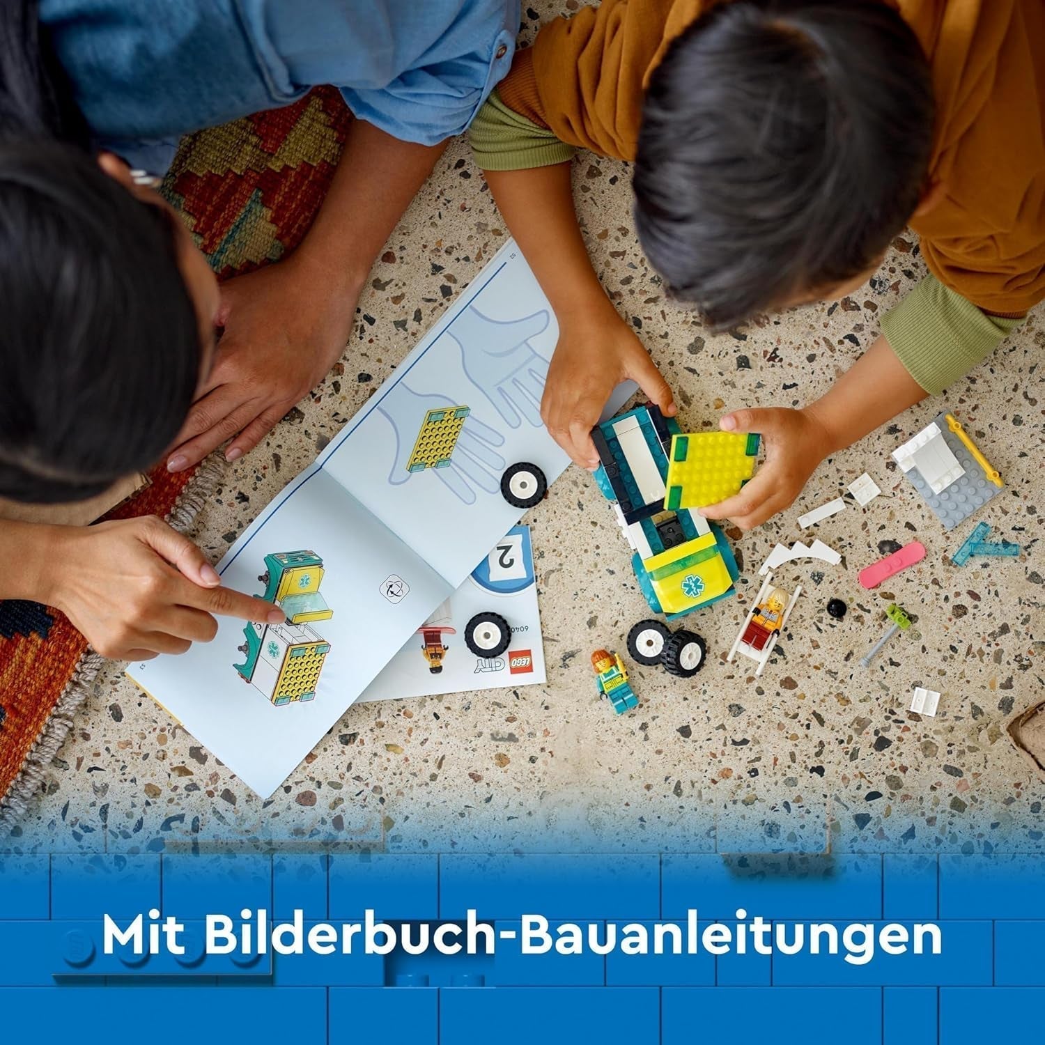 LEGO City Sanitka a snowboardista, sanitka s autíčkem a 2 minifigurkami, figurka snowboardisty a zdravotníka, nápaditý dárek pro chlapce a dívky od 4 let 60403 Stavebnice Besuche den LEGO-Store