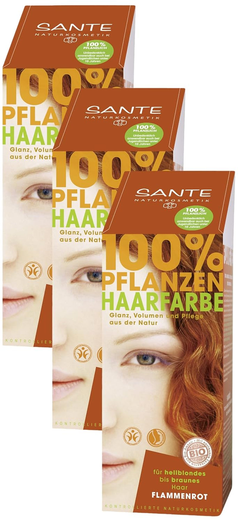 SANTE Natural Cosmetics Plant Hair Colour Powder, Natural Red, 100 g (1 pachet) Vopsea pentru par Naty Shop Roșu flacără 100 G (pachet de 3)