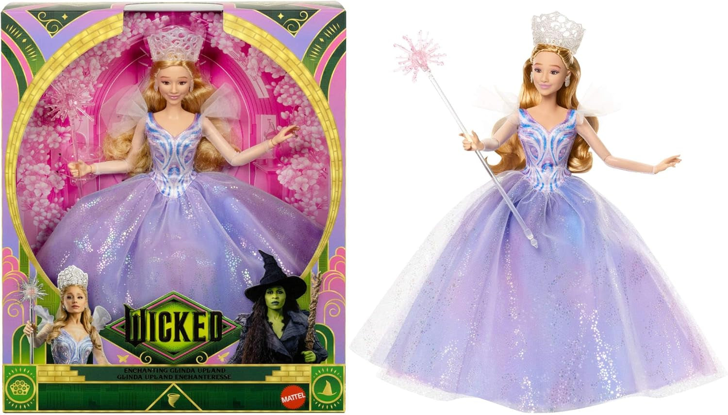 Mattel Wicked: Partea a 2-a de Universal Pictures Păpușă Glinda Deluxe cu ținută detașabilă și 3 accesorii, inspirată din film, JFM13, [Multicoloră]