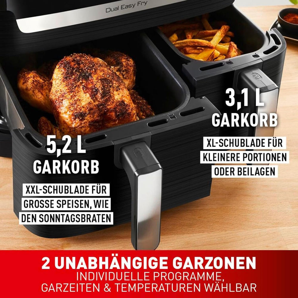 Horkovzdušná fritéza Tefal Dual Easy Fry se dvěma komorami, objem 5,2/3,1 litru, dvě nezávislé zásuvky, 7 programů Domácí spotřebiče Naty Shop