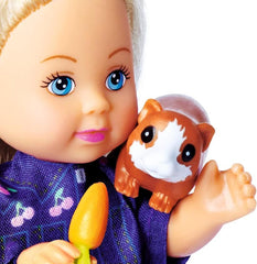Simba Evi Love Guineea Pigs, păpușă de joacă cu doi porcușori de Guineea și căsuță, sticlă de apă și morcovi, 12 cm, vârste 3+