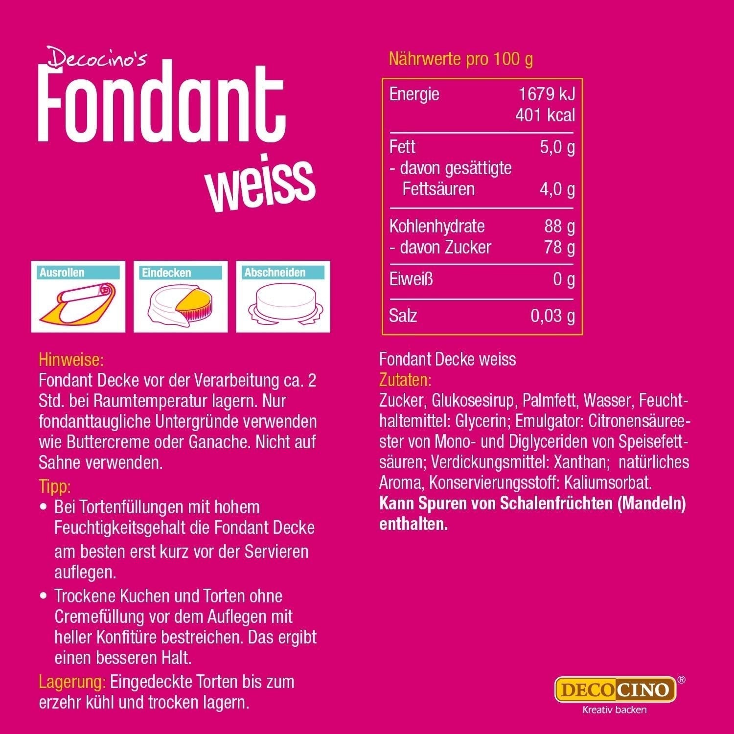 DECOCINO pătură fondant rulată albă - 300g - pătură fondant gata de utilizare, pentru acoperirea și decorarea prăjiturilor și cupcakes - fără gluten și vegană (pachet de 2) Pasta de zahar Naty Shop