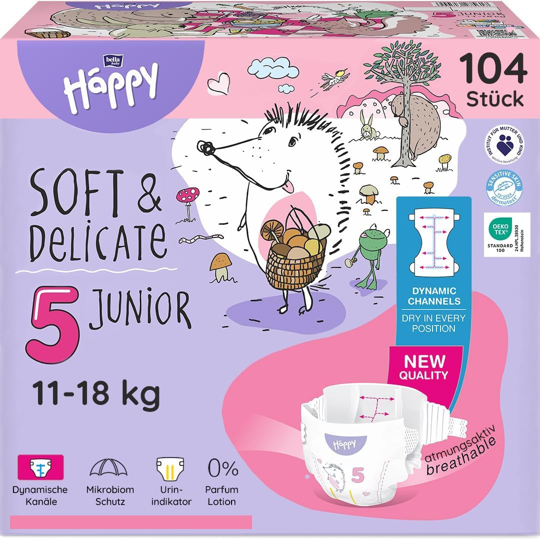 Plenky Bella Baby Happy Premium, velikost 6, Junior Extra, 15+ kg, 96 kusů, pečeť DERMATEST a OEKO-TEX, Jednorázové dětské plenky