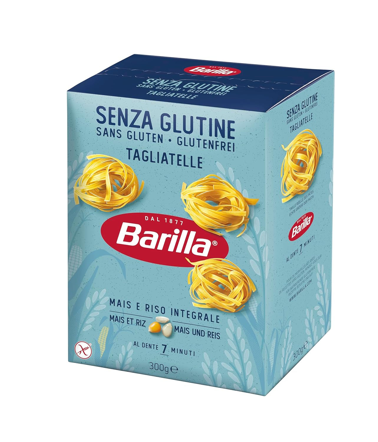 Bezlepkové těstoviny Barilla Tagliatelle vyrobené z lahodné kukuřice a rýže - ideální pro lidi s celiakií nebo nesnášenlivostí lepku 300g