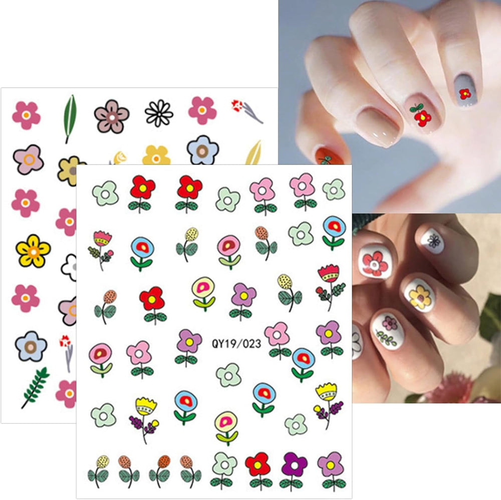 JMEOWIO Süße Nagelsticker Für Kinder 14 Blatt Nail Art Sticker Selbstklebend Nagelaufkleber Regenbogen Blumen Frucht Dekoration Nageldesign Zubehör