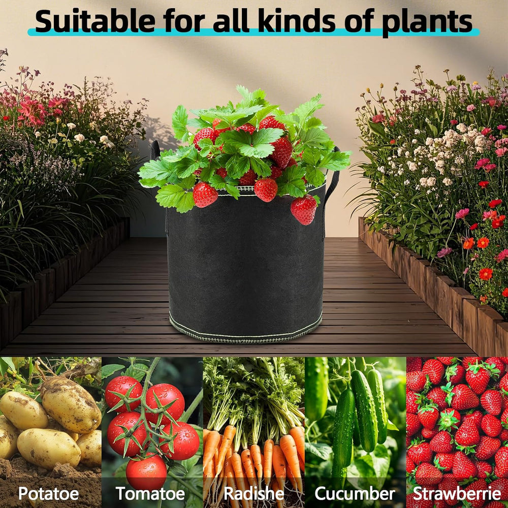 x 12L květináče na rajčata, netkané pytle na sázení s držadly, zahuštěné a větrané zahradní květináče, opakovaně použitelné pytle na sázení brambor, rajčat, zeleniny, květin a jahod