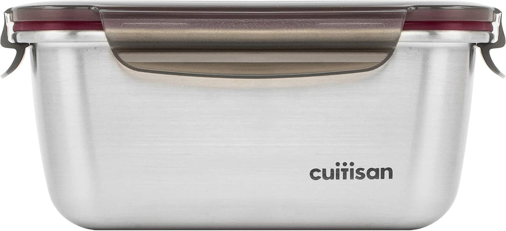 CANDL Cuitisan (Flora) borcan de depozitare a alimentelor din oțel inoxidabil cu capac cu clip, dreptunghiular, potrivit pentru cuptor cu microunde + cuptor, borcan de depozitare, EC7-SS10 2800ml Cutii depozitare alimente Naty Shop 18.4Cm X 13.0Cm X 8.3Cm / 980Ml