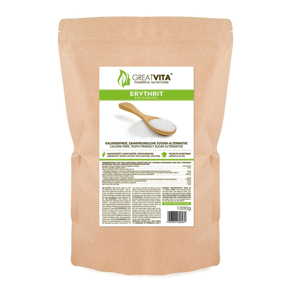 Greatvita Erythritol 1000 G | Kalorienfreie Süßungsmittel & Zucker-Alternative | Zahnfreundlich, Gut Löslich & Glutenfrei | Ideal Für Getränke, Desserts & Backen Sweeteners Naty Shop 1 kg (1Er Pack)