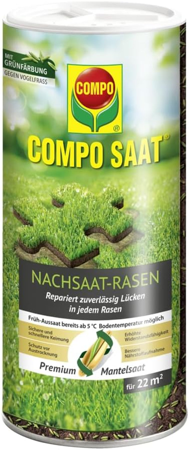 COMPO SAAT Nachsaat-Rasen - Für Lücken Und Kahle Stellen - Zuverlässiger Nachsaatrasen - Hochwertige Saatgutmischung Mit Premium-Mantelsaat - 2 Kg Für 100 M²