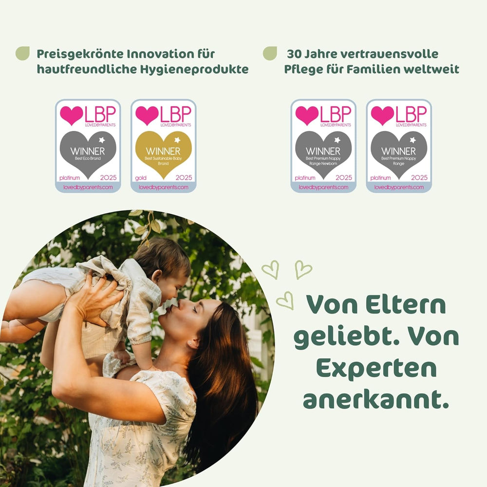 Dětské plenky Naty BioEmbrace, velikost 3 (4–9 kg) | 100% rostlinné materiály, šetrné k pokožce | Prodyšná měkkost, dermatologicky testováno, výborná vstřebatelnost | 100 ks.