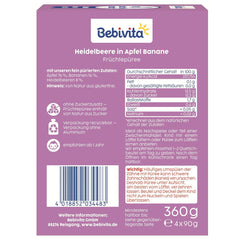 Sáčky s borůvkami, jablky a banány - 16 (4 balení, každá 4 x 90 g), bez přidaného cukru, bez lepku, ideální pro s sebou a svačiny na cestách