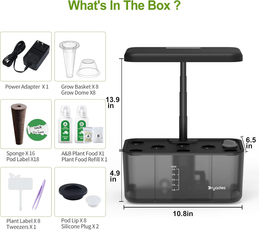 Hydroponic Grow System: 8 kapslí, 24W Full Spectrum LED Lamp s upozorněním na nízkou hladinu vody | Vnitřní zahrada pro kuchyň, obývací pokoj, školu | Tip na dárek pro amatérské zahradníky