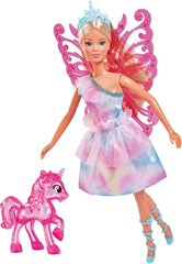 Simba 105733587 - Steffi Love Unicorn Fairy, Ankleidepuppe als Fee with abnehmbaren Flügeln, with Einhorn, 29cm Puppe trägt EIN Bezauberndes Pastell Glitzerkleid, ab 3 Jahren