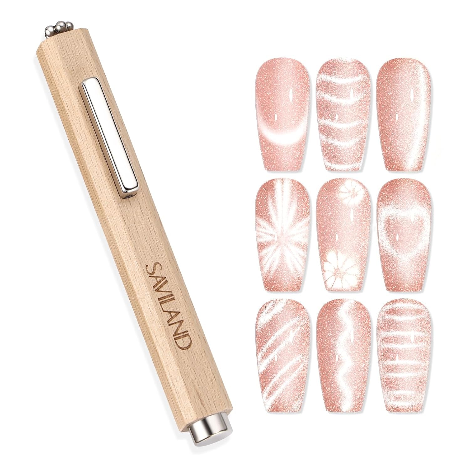 SAVILAND 4X Hochfester Cat Eye Magnet Für Nagel: 3-In-1 Nagel Magnet Rund Lange Streifenperle N35 Neodym Ultra Starker Magnet Für Nagellack Präzise 3S Formung Cat Eye Gel Nagellack Magnet Magnetstift
