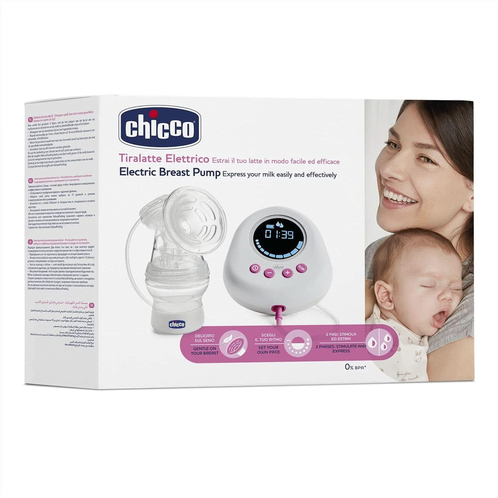 Chicco elektrická odsávačka mléka se stimulační a extrakční fází, 10 úrovní intenzity, pohodlná a rychlá, ergonomický tvar, se šikmým savičkou a těsným uzávěrem, bílá, 150 ml Příslušenství Potraviny a kojení Bebe Naty Shop