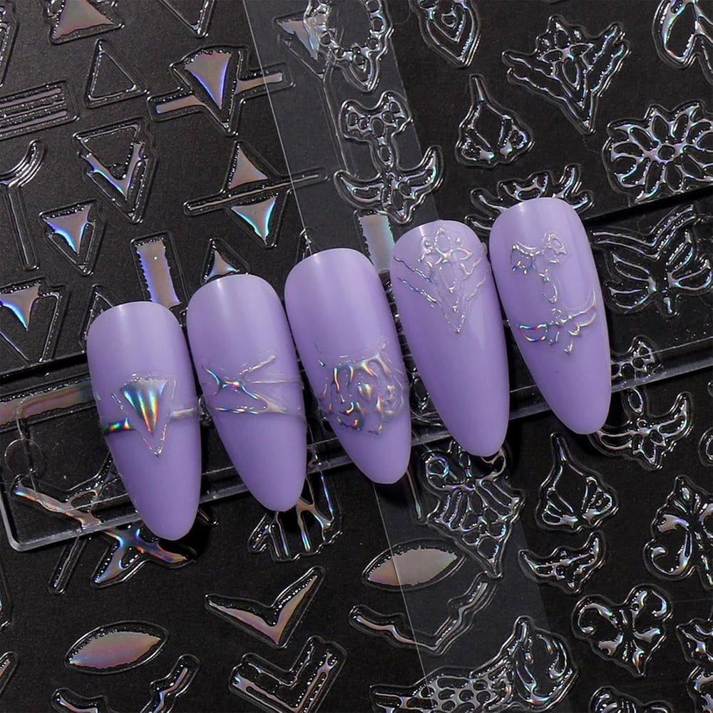 Jmeowio Nagelsticker Aurora Geometrisch 12 Blatt Nail Art Sticker Selbstklebend Nagelaufkleber Bunt Dekoration Nageldesign Zubehör