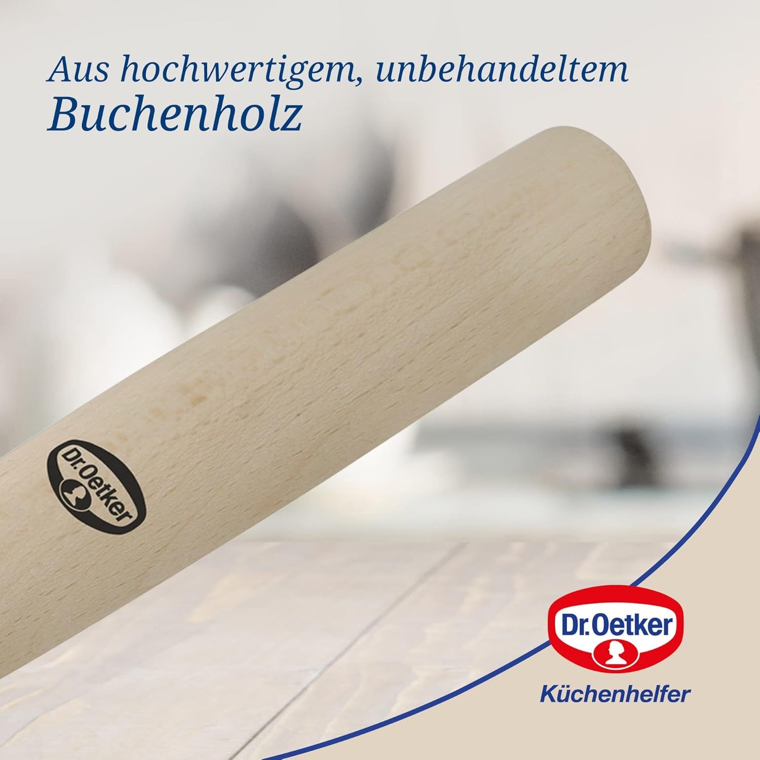 Dr. Oetker Teigroller aus Holz – Teigrolle aus high quality Buchenholz – Perfekt für round und eckige Formen – cca. 18 x 7 cm, Rolle Durchmesser ca. 4,5 cm