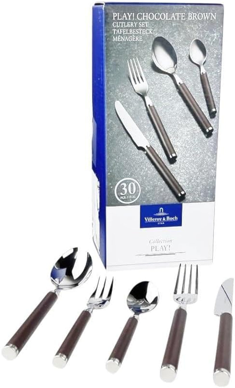 Příbor Villeroy And Boch Play Chocolate Brown, až pro 6 osob, 30 kusů, nerezová ocel, hnědá plastová rukojeť Kitchen Naty Shop