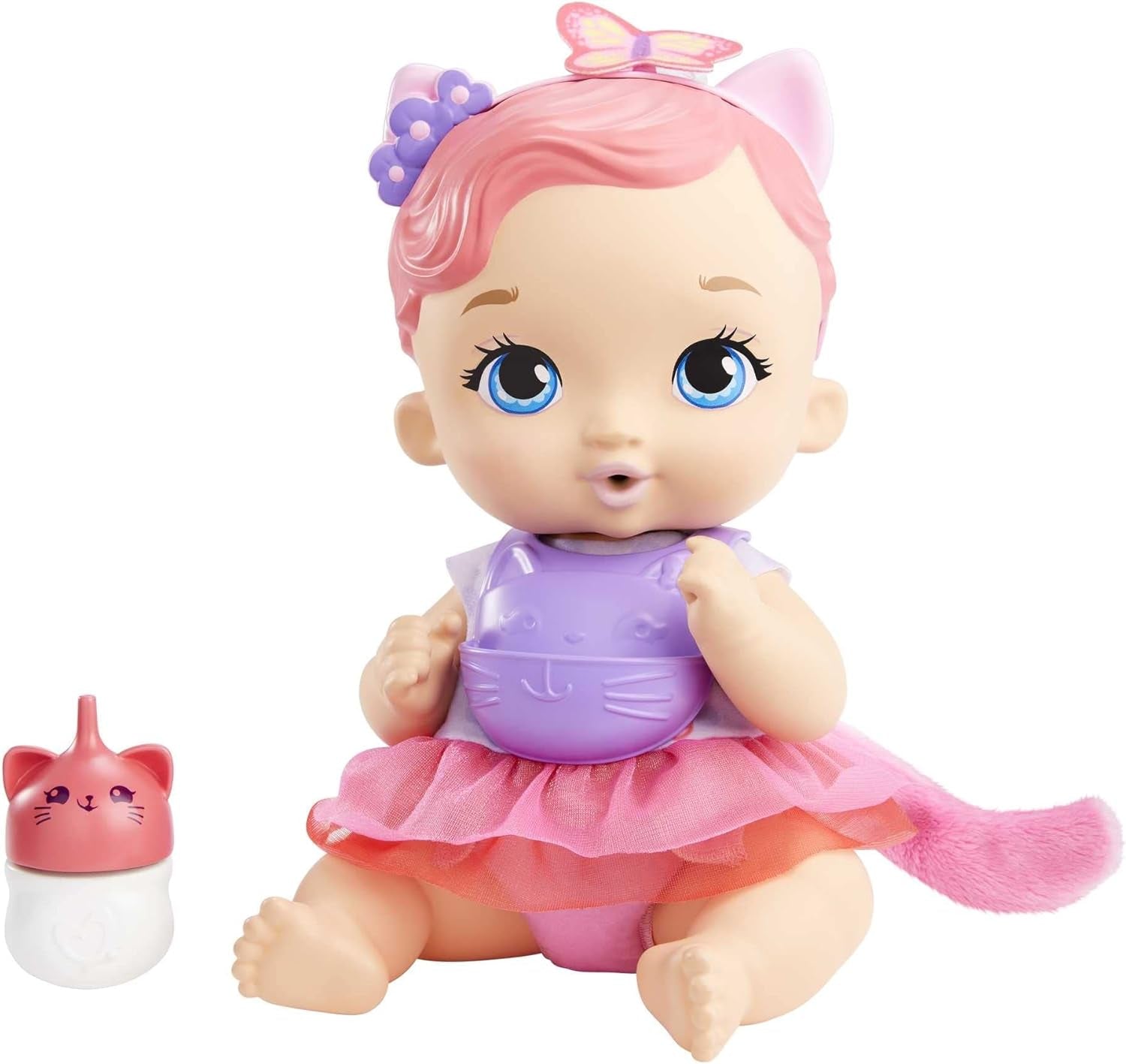 My Garden Baby HHL21 - Katzen-Baby Puppe (růžová Haare) s Katzenohren a süßem Jasmin-Duft, včetně Lätzchen, Fläschchen und Stoffwindel, Spielzeug für Kinder - ab 3 Jahren