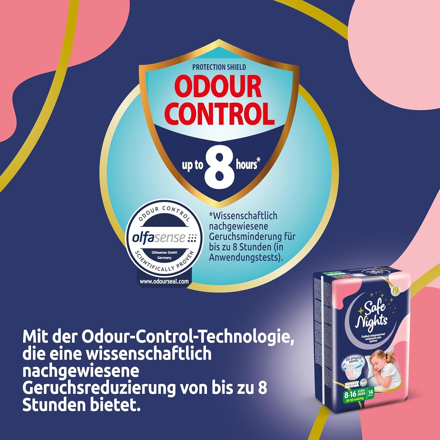 Safe Nights Girl, Dívčí 8-16 let (30-50 kg), Absorpční noční prádlo, 14 balení