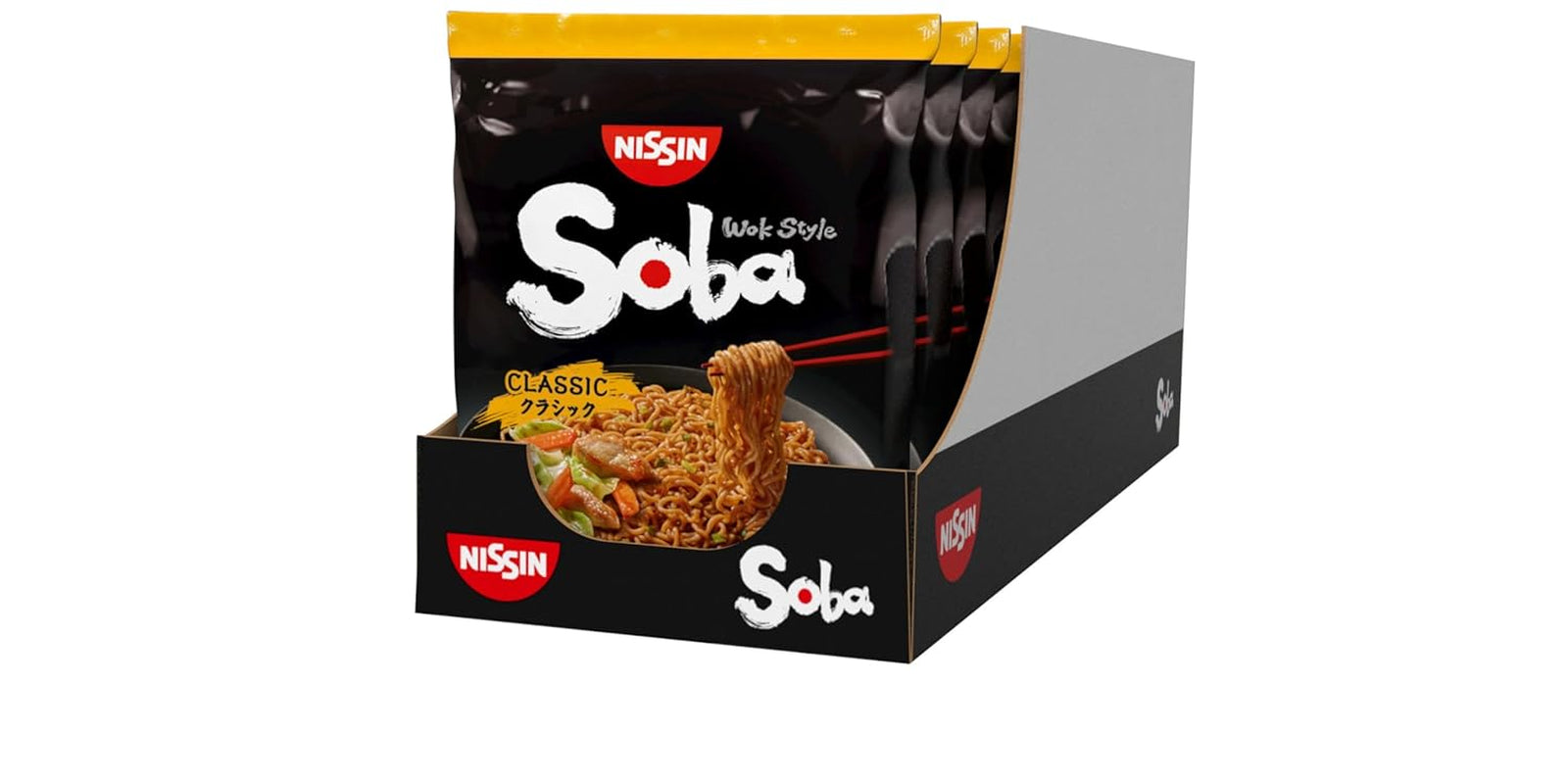 Nissin Bag Soba Noodles – klasické japonské instantní nudle 9 balení wok styl s omáčkou Yakisoba Rychlé vaření asijské jídlo (9 x 109 g)