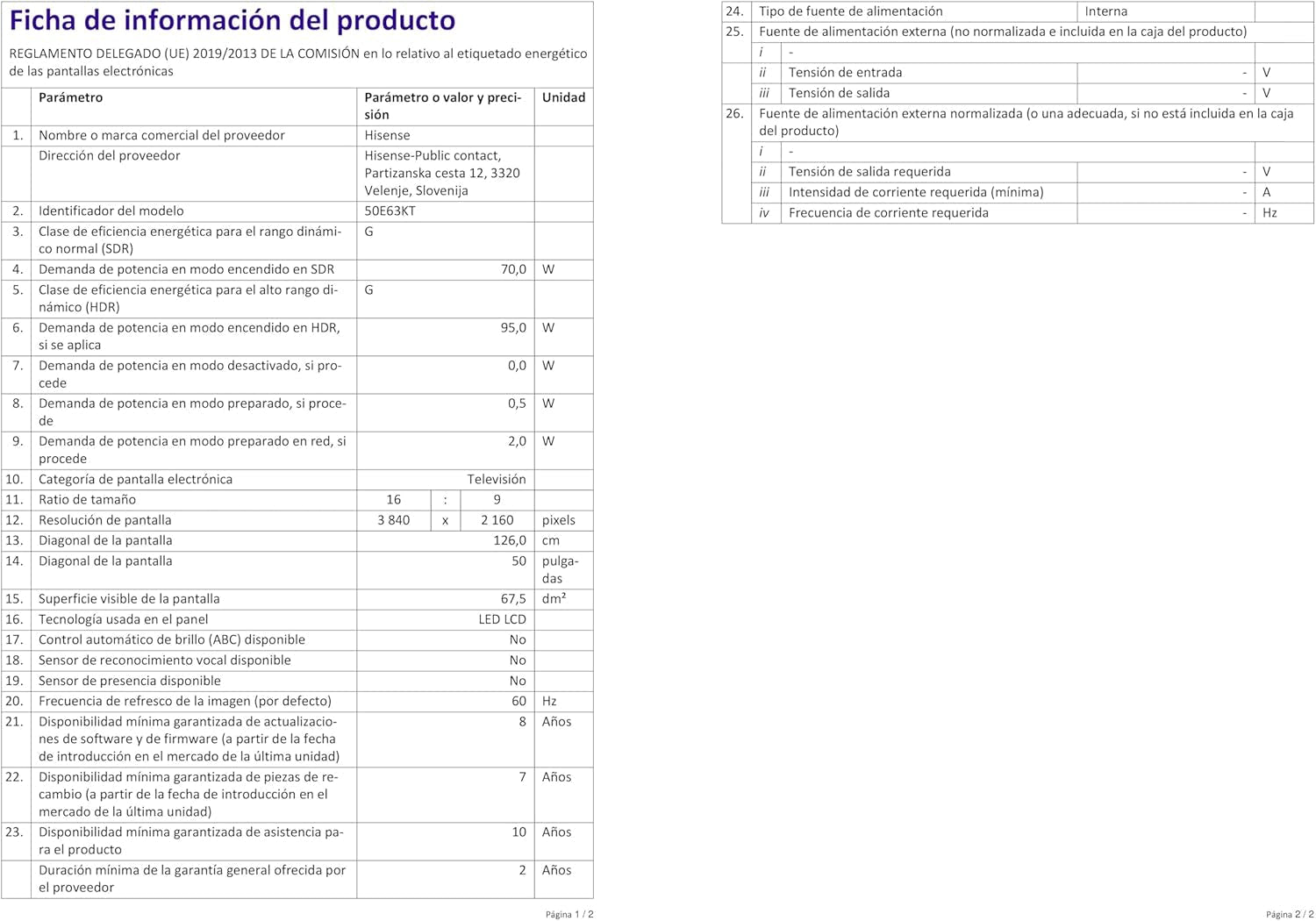 Televizor LED Hisense 50E63KT, 50 de inci, Smart TV UHD 4K