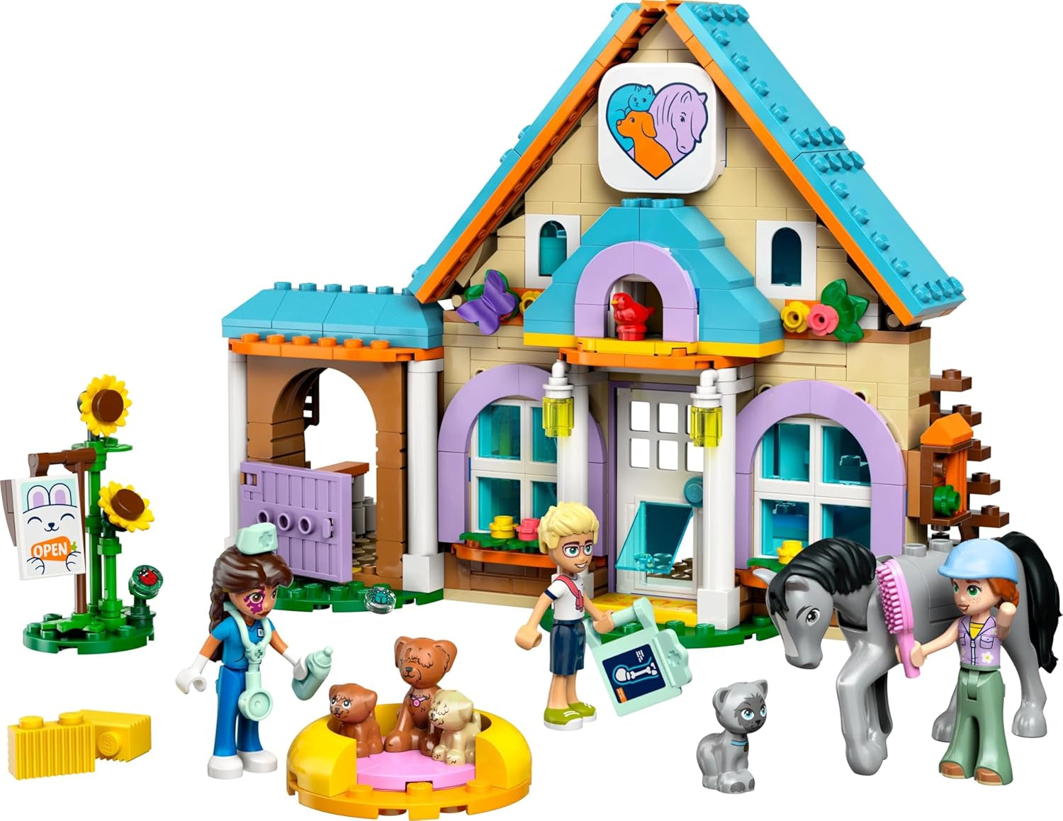 LEGO Friends Veterinární skříňka pro koně a domácí mazlíčky, Stavebnice a herní sada pro nápadité hraní rolí se 3 minifigurkami a 5 figurkami zvířat, Tip na dárek pro dívky 7 let staré 42651 Stavebnice Besuche den LEGO-Store