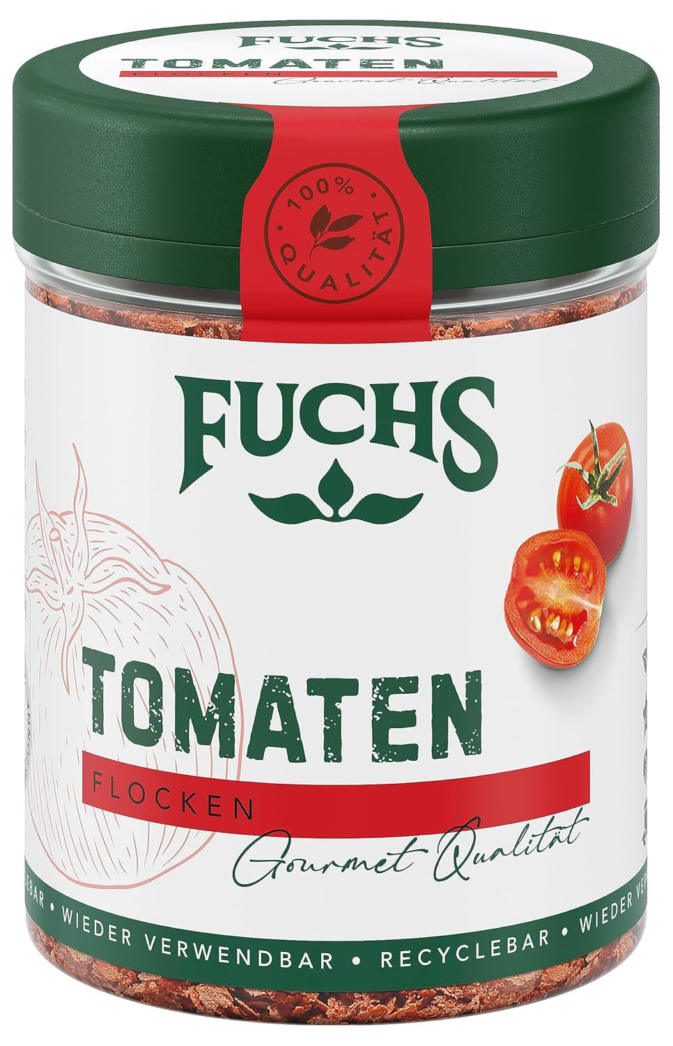 Fuchs Gewürze - Tomaten Flocken - Gewürz für Ofenfeta nebo tomatigen Geschmack in Saucen - přírodní ingredience - 40 g v wiederverwendbarer, recyclebarer Dávka