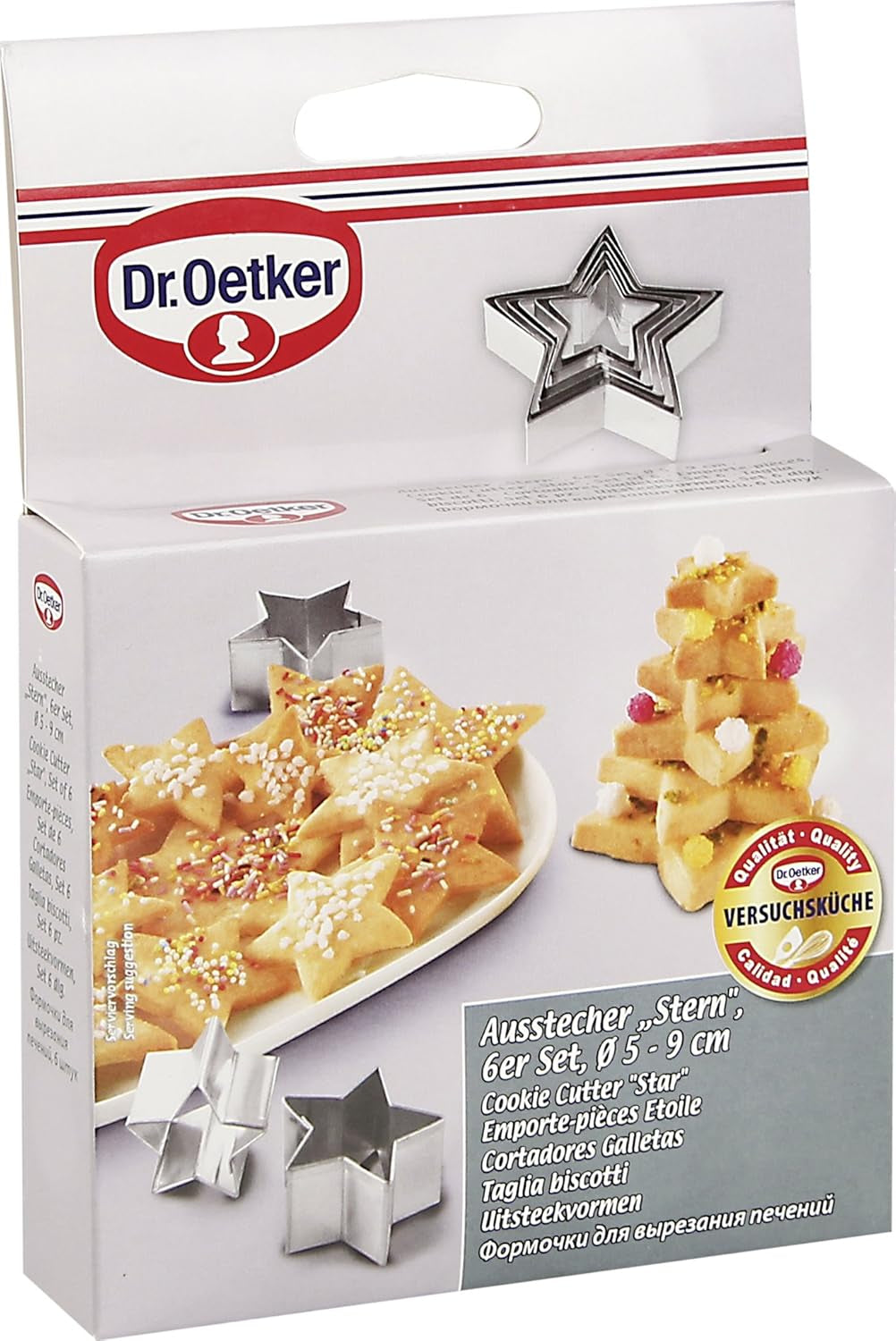 Set de forme de biscuiți Dr. Oetker în formă de stea, 6 piese, forme de biscuiți de Crăciun, forme de biscuiți pentru biscuiți și biscuiți de terasă, motiv în diferite dimensiuni, cantitate: 1 x set de 6 piese