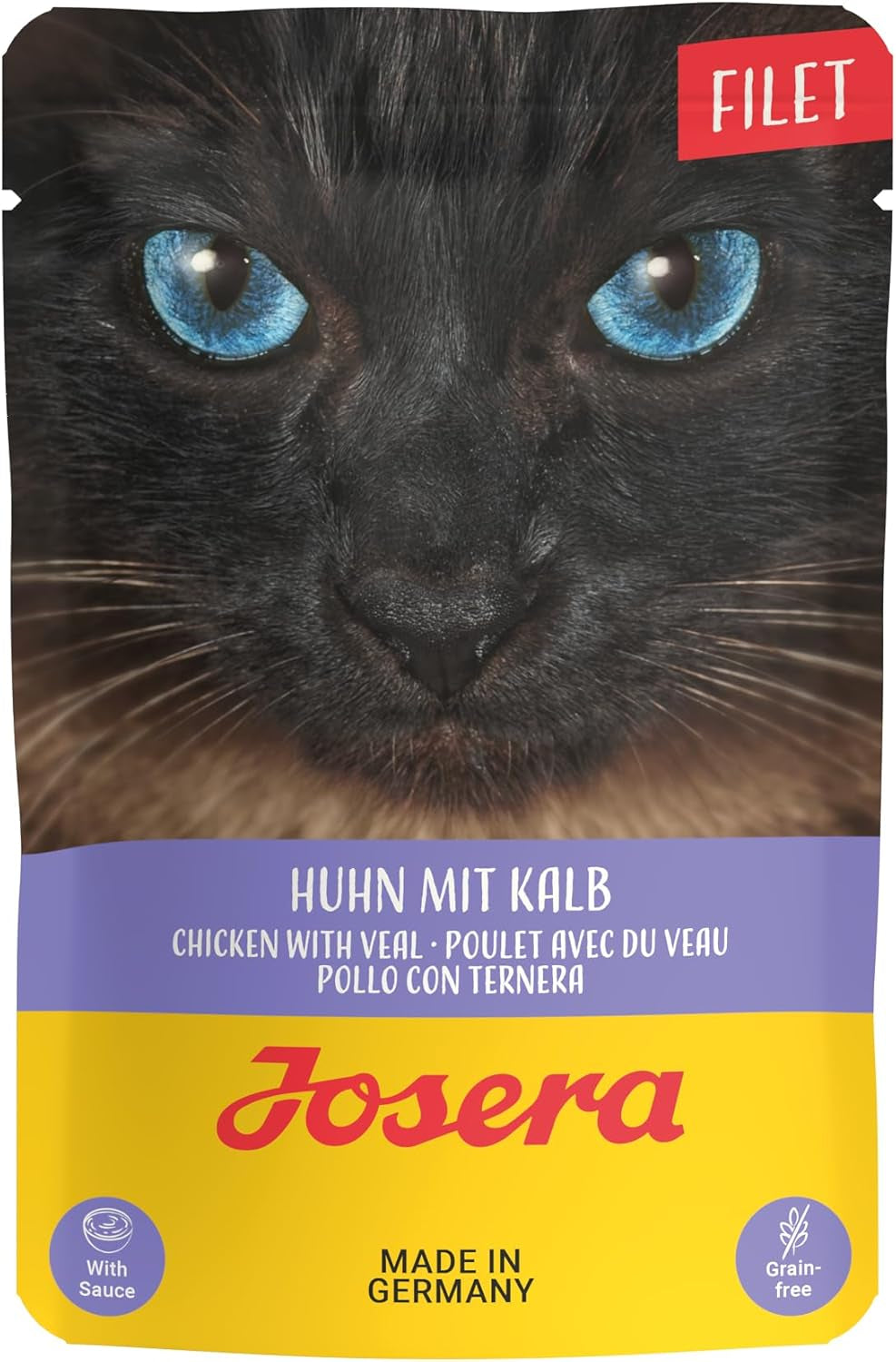 JOSERA File de pui și vițel (16 x 70 g) | Adult | Hrană umedă premium pentru pisici adulte | Pui și vițel cu 40% file de pui | Fără cereale | Hrană umedă pentru pisici într-o pungă de prospețime | Pachet de 16