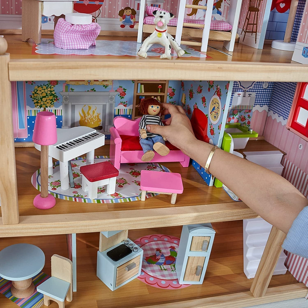 Kidkraft Dollhouse Chelsea din lemn cu mobilier și accesorii pentru mini păpuși, set de joacă pentru mini păpuși, jucărie pentru copii de la 3 ani, 65054, exclusiv la Amazon Casute de papusi Naty Shop