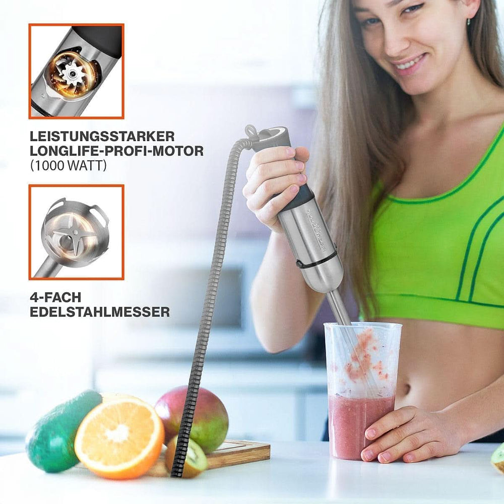 Proficook® 2v1 stojanový mixér & Schneebesen | Stabmixer 1000 Watt Für Mixen, Zerkleinern & Pürieren | Smoothie Maker M. Langem Mixstab | Pürierstab M. Edelstahlgehäuse & Soft Touch-Griff | PC-SMS 1220 Matka a dítě Naty Shop