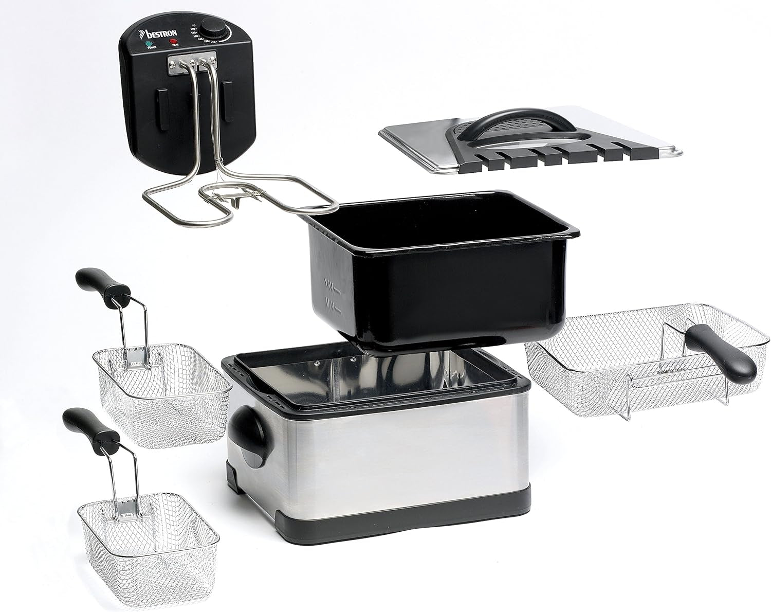 Olejová fritéza Bestron XL Se 3 fritovacími koši, Včetně technologie studené zóny a vyjímatelné nádoby na olej, 4 litry, 2000 W Domácí spotřebiče Naty Shop