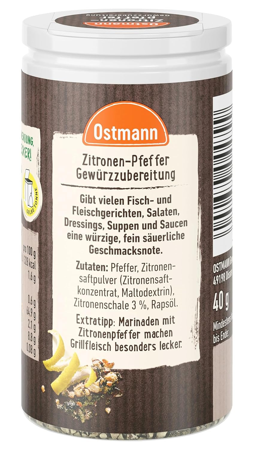Ostmann Gewürze - Zitronenpfeffer Gewürzzubereitung | Na salátové dresinky, omáčky a rybí pokrmy 40 g v Der Streudose