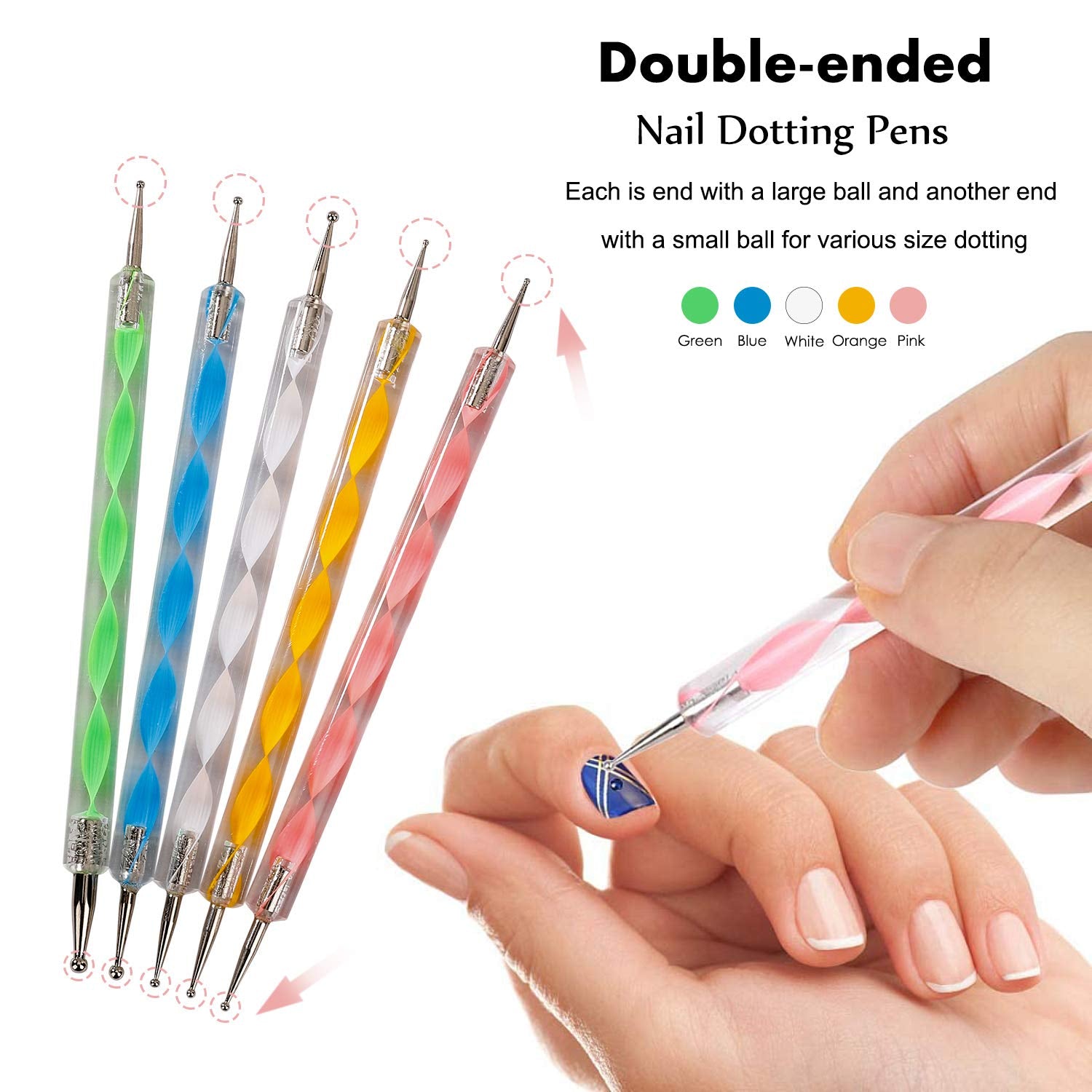 Nail Art Dekorationen & Nagelpinsel Set, Nageldesign Zubehör, Nagelset 5 Stk 2 Wege Punktierung Stift, 15 Malerei Polnisch Pinsel Set, 10 Streifenband, 4 Boxen Bunte Nagel Rhinestones Dekoration