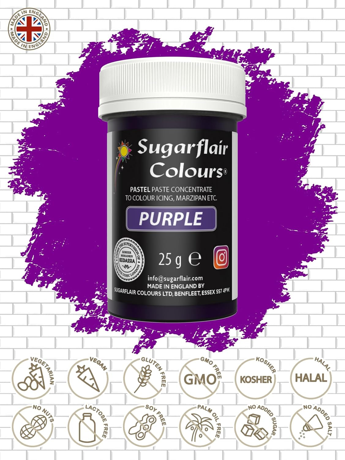Colorant alimentar Sugarflair pentru paste, culoare violet pastel, colorant alimentar pentru paste, fondant și marțipan, culori concentrate Spectral - 25 g