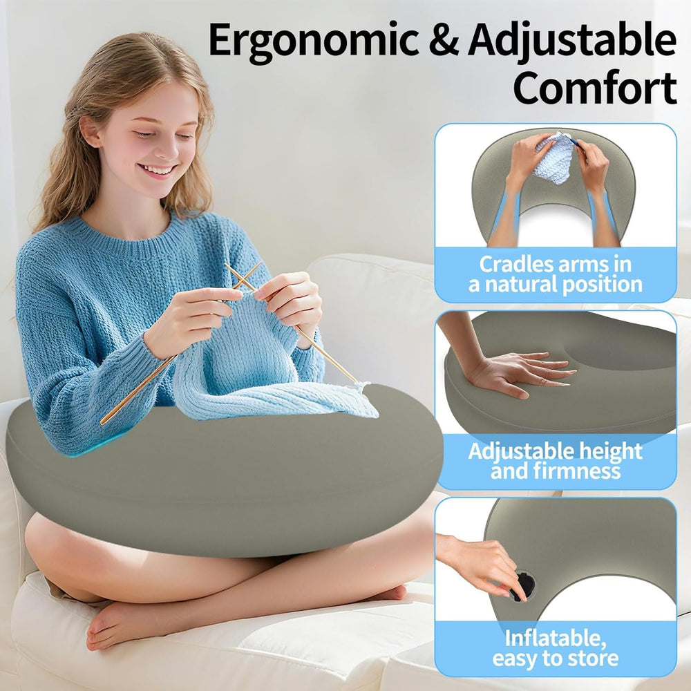 Pernă de citit și pernă de gaming, pernă de citit gonflabilă portabilă cu geantă de depozitare, pernă ergonomică de croșetat pentru citit, joacă, croșetat și lucru