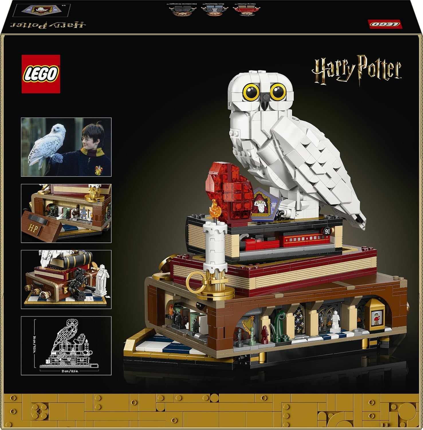 LEGO Harry Potter Stein der Weisen - Sammleredition - DIY Deko - Modellbau mit Miniatur Filmszenen - Hedwig Eulenfigur, 3 Minifiguren - Geschenk zum Vatertag - 76466