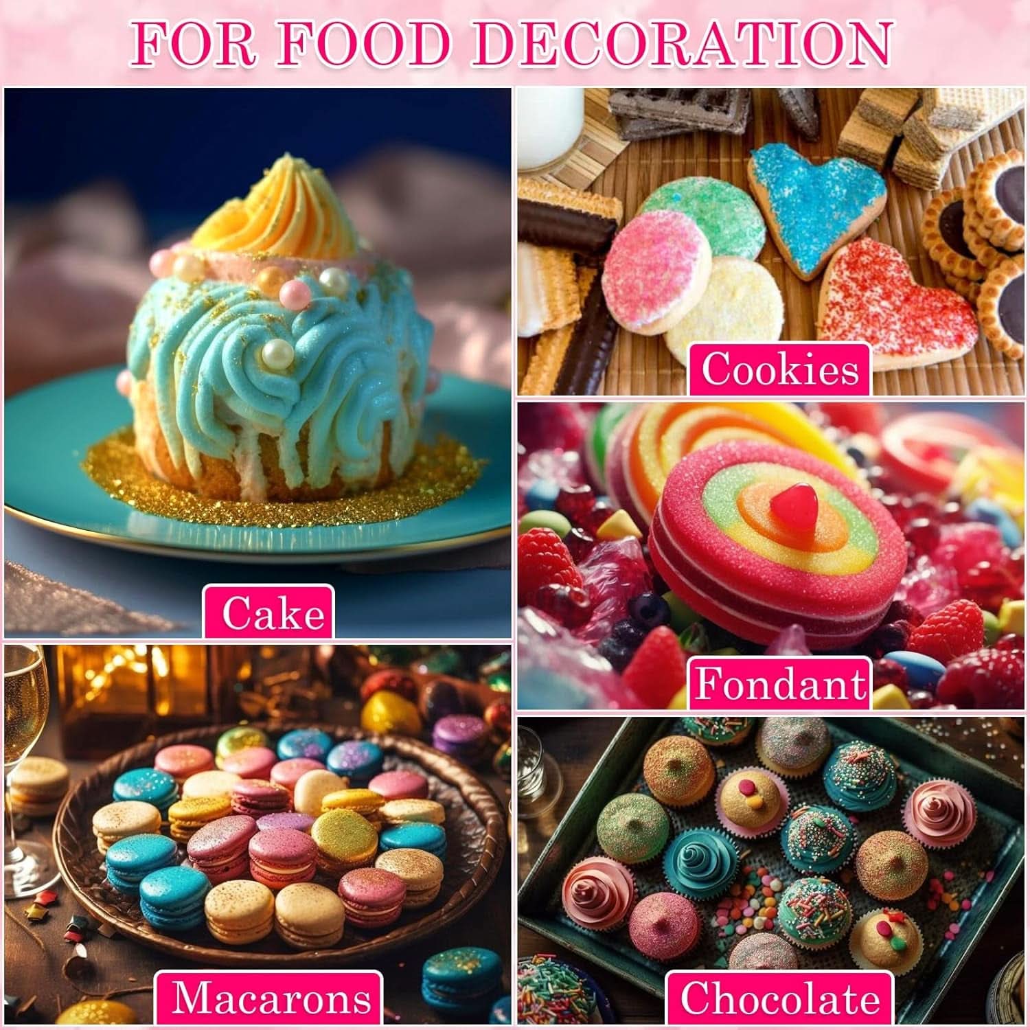 Jedlé třpytky, sada 4 nebo 6 barevných odstínů, 4 gramy na produkt Glitter Naty Shop