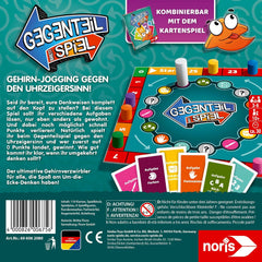 Noris 606062080 - Gegenteil Spiel (Brettspiel od 10 Jahre) - kombinierbar mit dem Kartenspiel - verrücktes Konzentrationspiel für Kinder und Erwachsene für 3-6 Spieler