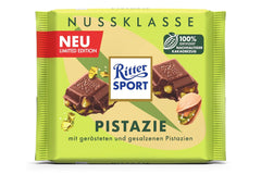 Ritter Sport Pistácie, mléčná čokoláda s jemnými kousky pistácií, čokoládová klasika, perfektní na svačinu a pochutnání, skvělý nápad na dárek, 12 tyčinek x 100 g