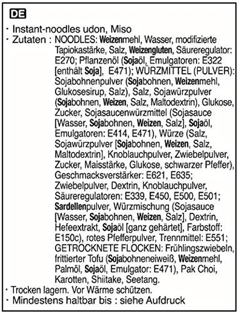 Allgroo Udon instantní nudle - Miso, polévka Udon, pikantní, aromatické, rychlá příprava - obsahuje 3 porce - 1 x 690 g