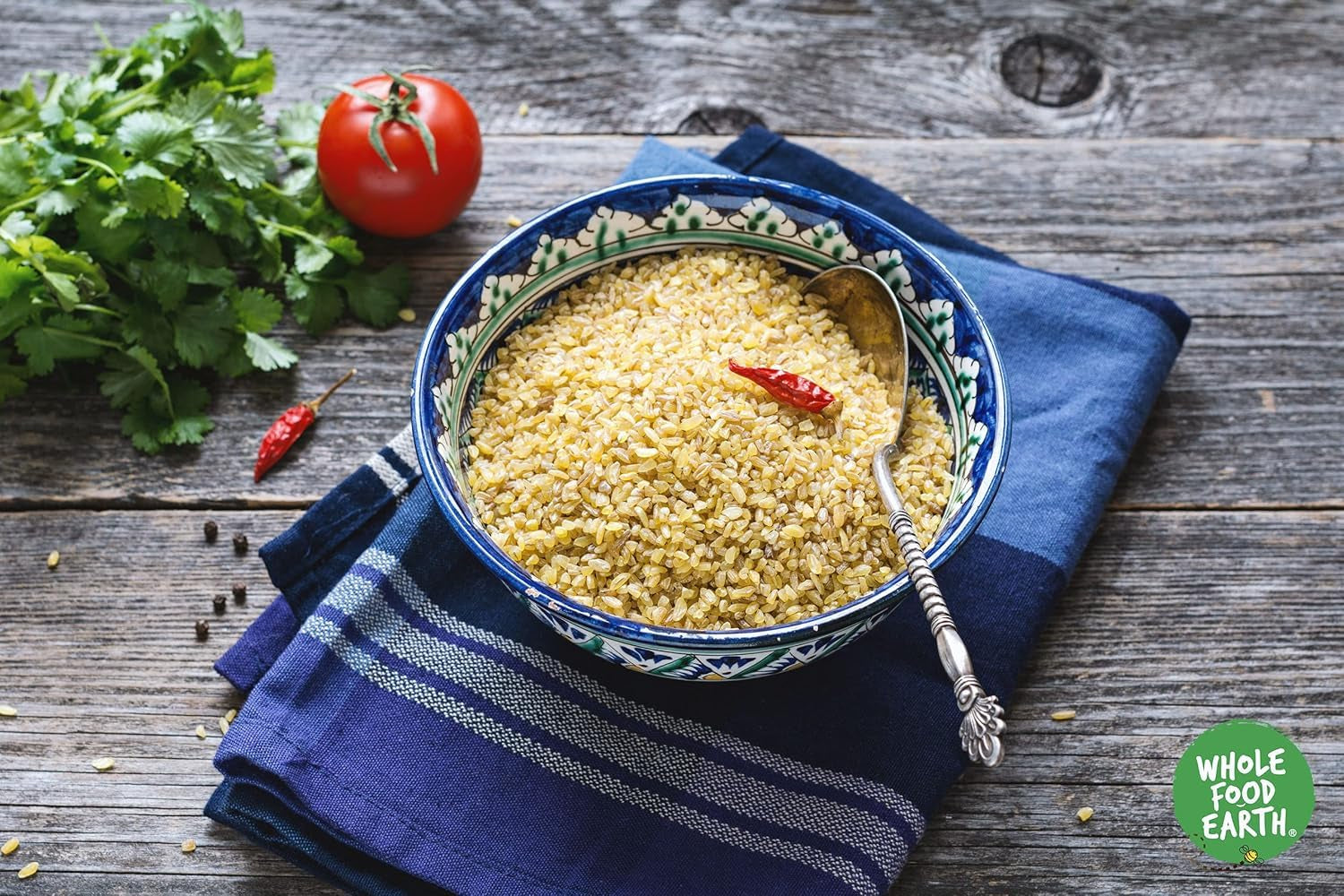 Wholefood Earth pšeničný bulgur - bez GMO - přírodní - veganský - bez mléčných výrobků - bez přidaného cukru, 500g
