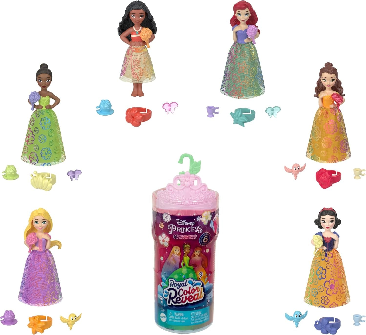 Disney Prinzessin-Spielzeug, Royal Color Reveal-Puppe s 6 Überraschungen zum Auspacken, Freundschaft-Serie s figurkou přátel, inspirací Disney-Filmen